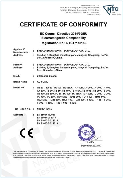 Chine AG SONIC TECHNOLOGY LIMITED Certifications